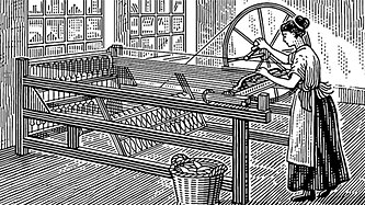 An illustration of a woman working on a loom.
