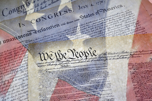 Close up of Constitution of the United States of America with the Declaration of Independence and Bill of Rights