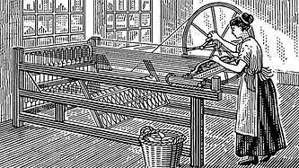 An illustration of a woman working on a loom.
