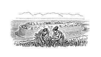 Two women tending to crops