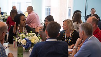 Group having a discussion at a table