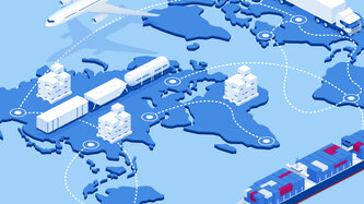 Illustration of international trade on a global map