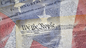 Close up of Constitution of the United States of America with the Declaration of Independence and Bill of Rights