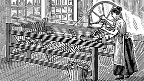 An illustration of a woman working on a loom.