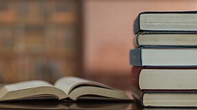 Stack of books in a library